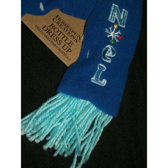 Homespun Creations Blue Noel Scarf Hat Wine Beer Bottle Dress Up Gift Hostess - Picture 2 of 4